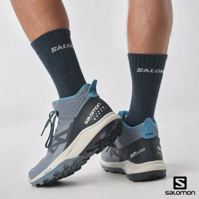 【salomon官方直營】男 OUTpulse Goretex 中筒登山鞋(瓷器藍/碳黑/月球岩灰)