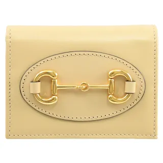 【GUCCI 古馳】1955 Horsebit 經典金屬馬銜釦牛皮扣式零錢短夾(裸膚)