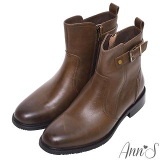 【Ann’S】高個子女孩-顯瘦楦型單扣帶真皮牛皮平底短靴3cm(棕)