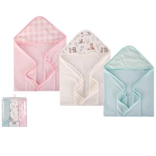 【Luvable Friends 甜蜜寶貝】嬰幼兒可愛動物連帽浴巾/包巾3入組 76x76cm/送禮自用皆可 森林物語(LF57485)