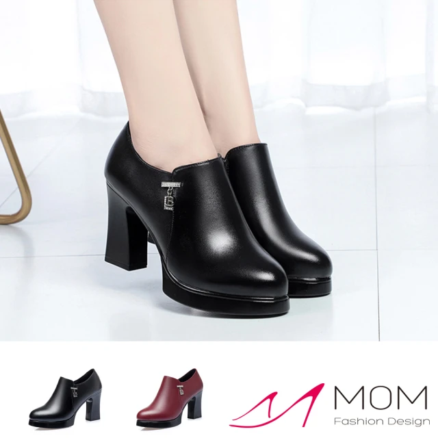 【MOM】真皮踝靴 高跟踝靴/真皮柔軟牛皮氣質高跟踝靴(2色任選)