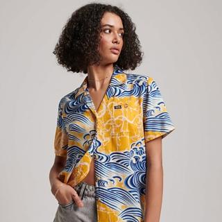【Superdry】女裝 短袖襯衫 Vintage Beach Resort(藍黃)