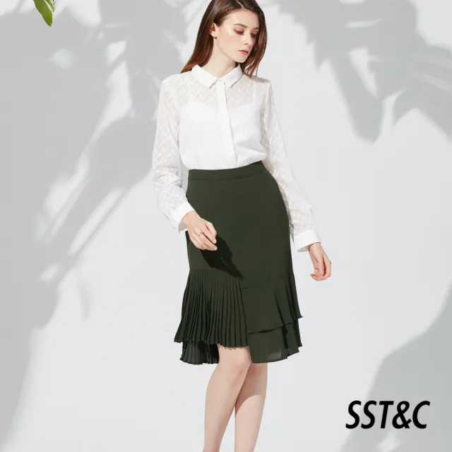 【SST&C 出清２折】黑色不對襯設計款雪紡魚尾裙8361903002