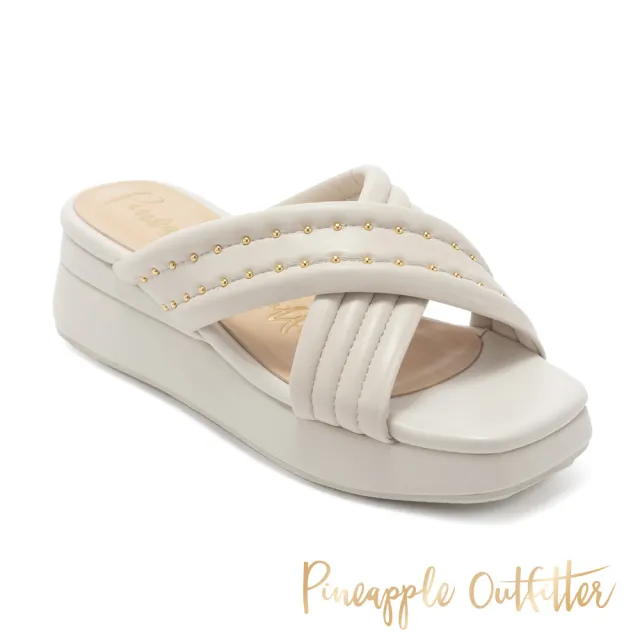 【Pineapple Outfitter】ROACH 真皮交叉帶厚底拖鞋(白色)