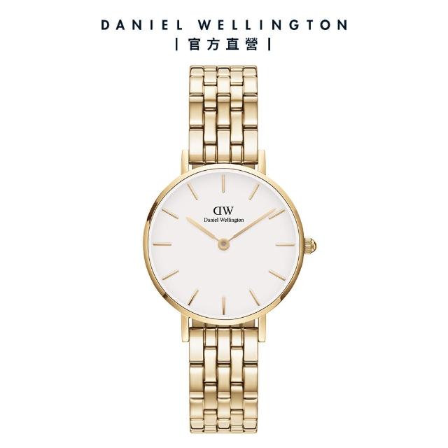 【Daniel Wellington】DW 手錶 Petite Evergold 28mm 香檳金珠寶式錶鏈-白錶盤(DW00100614)