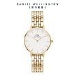 【Daniel Wellington】DW 手錶 Petite Evergold 28mm 香檳金珠寶式錶鏈-白錶盤(DW00100614)