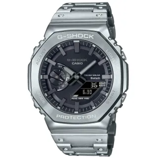 【CASIO 卡西歐】G-SHOCK 金屬 銀X黑 八角形錶殼 雙顯腕錶 618 年中慶 禮物(GM-B2100D-1A)