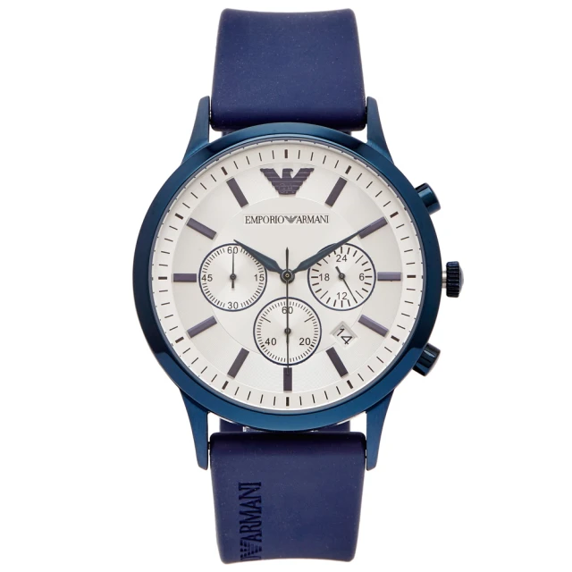 【EMPORIO ARMANI】藍紫色時尚風格三眼手錶-銀面x藍紫色/42mm(AR11026)