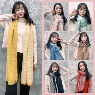 【TING BRA 婷姐內衣】共8色/雙面純色條紋布標長款保暖圍巾(圴碼)