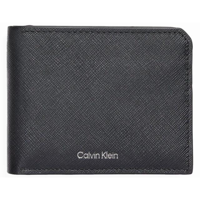 【Calvin Klein 凱文克萊】燙銀1+1 防刮短夾 帥黑氣(ck短夾 男夾 男皮夾 男用短夾 男用短夾  黑色)