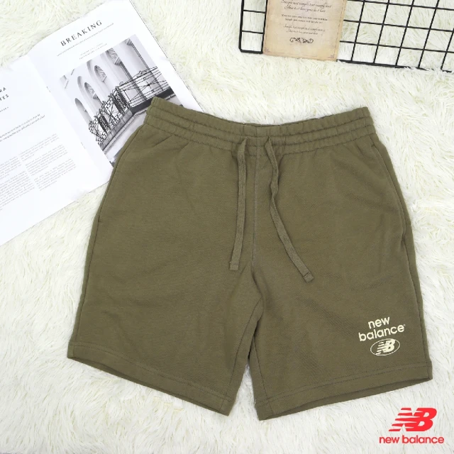 【NEW BALANCE】短褲 Essentials Shorts 男款 綠 棉褲 運動褲 抽繩 亞規 NB 紐巴倫(AMS31520CGN)