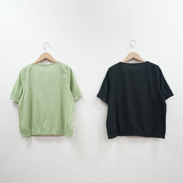 【MASTINA】蕾絲拼接質感-女短袖襯衫 蕾絲 黑 綠(二色/版型適中)