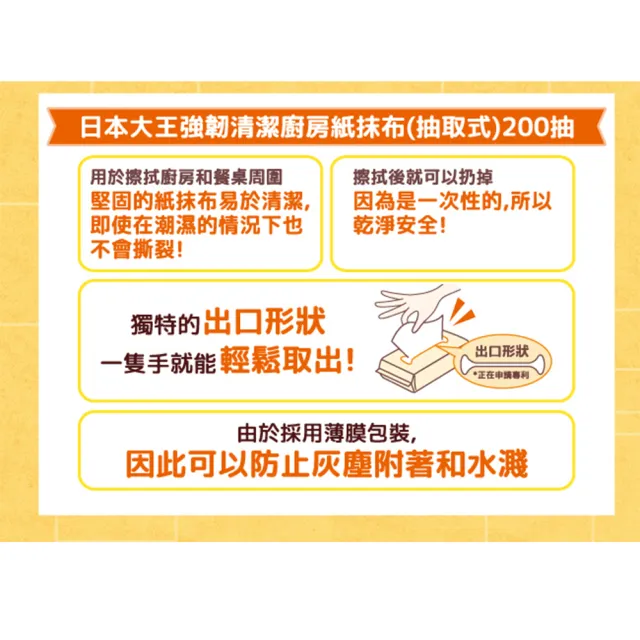【日本大王】elleair 強韌清潔抽取式廚房紙抹布200抽X6包(超值組)