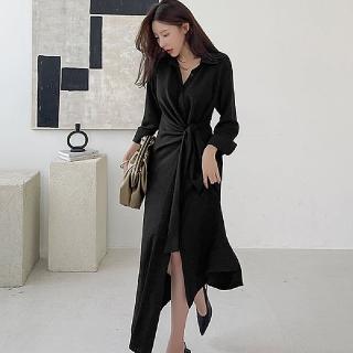 【巴黎精品】現貨+預購 連身裙長袖洋裝(歐美綁帶設計收腰連身女裙子a1ar37)