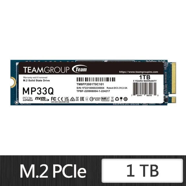 【Team 十銓】MP33Q 1TB M.2 2280 PCIe 3.0 ssd固態硬碟 5年保(最高讀取2500MB/s)