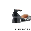 【MELROSE】氣質時尚飾釦踝帶方頭高跟鞋(黑白)