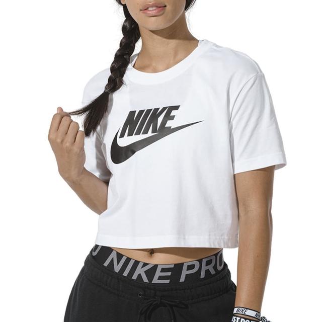 【NIKE 耐吉】上衣 女款 短袖上衣 短版 運動 AS W NSW TEE ESSNTL CRP ICN FT 白 BV6176-100