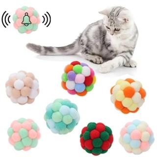 【PETA】貓咪玩具鈴鐺大毛絨球6.5 cm*3入(自嗨球球/七彩毛線球/寵物彈力鈴鐺球)