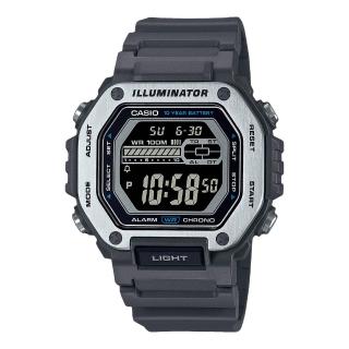 【CASIO 卡西歐】數位男錶 強悍金屬 膠質錶帶 LED照明 鬧鈴 防水100米 MWD-100H(MWD-110H-8B)