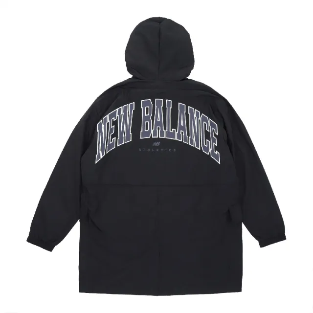 【NEW BALANCE】外套 Athletics Jackets 黑 男女款 長版 寬鬆 防潑水 連帽 NB 紐巴倫(UJ31550BK)