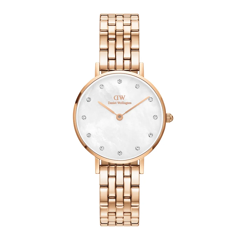 【Daniel Wellington】DW 手錶 Petite Melrose Lumine 28mm 星辰貝母盤珠寶式錶鏈-白錶盤(DW00100613)