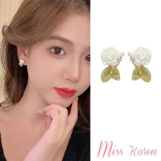 【MISS KOREA】韓國設計S925銀針高階感花朵葉片珍珠造型耳環(S925銀針耳環 葉片耳環 珍珠耳環)