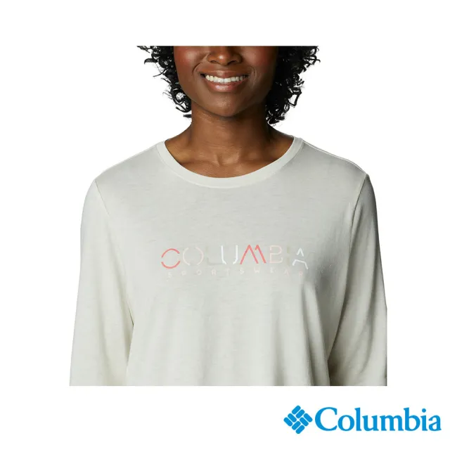 【Columbia 哥倫比亞 官方旗艦】女款- LOGO長袖上衣-米白(UAK02770BG / 2022秋冬)