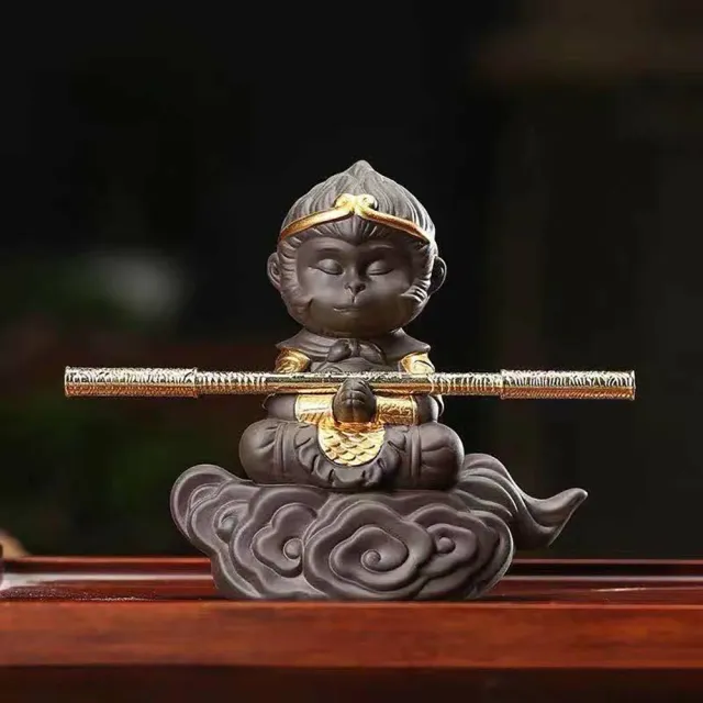 【桃花源創意工坊】紫砂陶瓷茶寵齊天大聖悟空猴子茶玩擺件功夫車載陶瓷擺件_B(陶瓷紫砂)