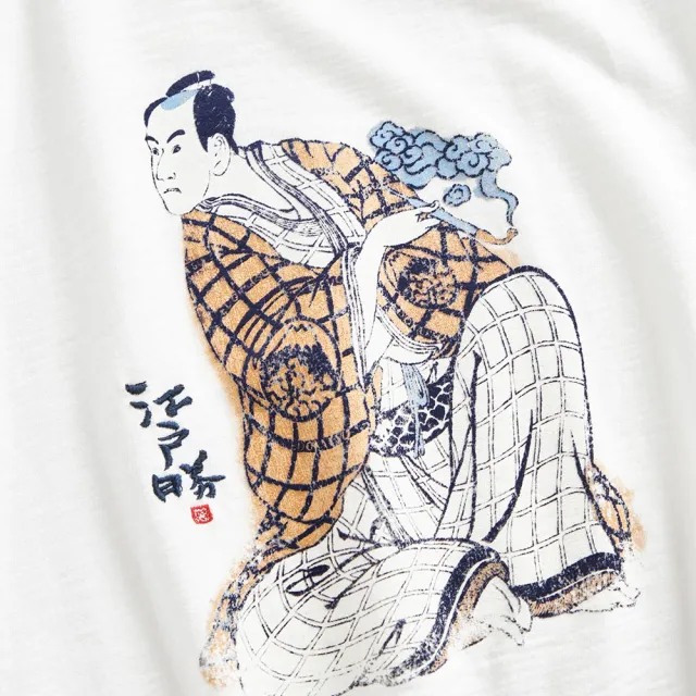 【EDWIN】江戶勝 男裝 忍者系列 浮世繪武士印花短袖T恤(米白色)