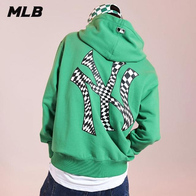 【MLB】大Logo連帽上衣 帽T Checkerboard系列 紐約洋基隊(3AHDO0131-50GND)