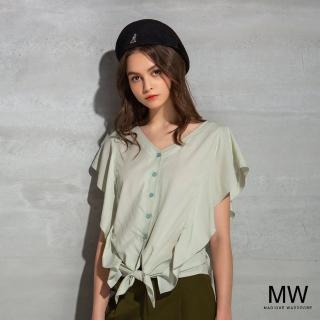 【MAGIQUE WARDROBE】V領荷葉開襟綁帶上衣(2色)