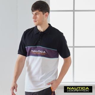 【NAUTICA】男裝 COMPETITION潮流拼接短袖POLO衫(黑)