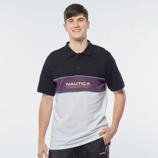 【NAUTICA】男裝 COMPETITION潮流拼接短袖POLO衫(黑)