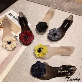 【Taroko】甜美女孩花朵魚嘴平底果凍鞋(6色可選)
