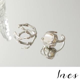 【INES】韓國設計不規則大方寶石個性復古戒指2件套組(不規則戒指 寶石戒指)