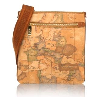【Alviero Martini】義大利地圖包 扁型側揹包中25cm(地圖黃)