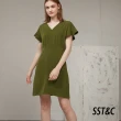 【SST&C 最後55折】橄欖綠V領波浪袖洋裝8562006012