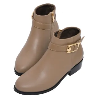 【Ann’S】經典金屬扣帶頂級牛皮真皮短靴4cm(咖)