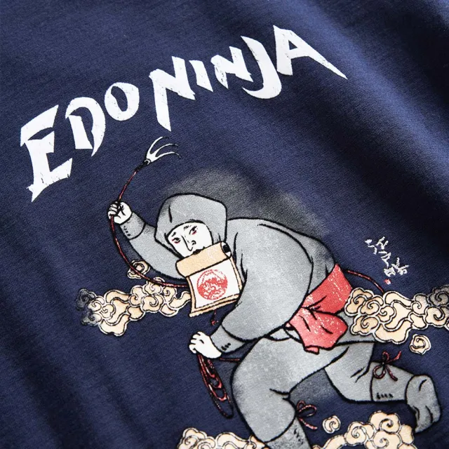 【EDWIN】江戶勝 女裝 忍者系列 伊賀忍者印花短袖T恤(丈青色)