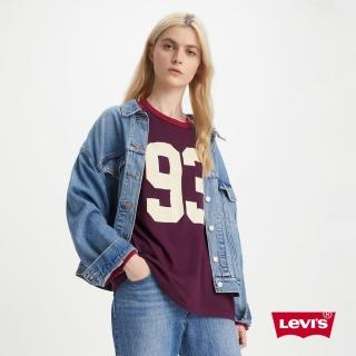 【LEVIS 官方旗艦】女款 長版校隊學院風長袖T恤 桑葚紫 上衣 熱賣單品 A4922-0001