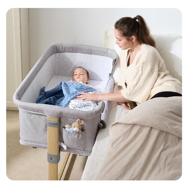 【L.A. Baby】多功能成長型床邊嬰兒床/遊戲床/0-3歲適用/附蚊帳 床墊 收納袋(瑰蜜粉)