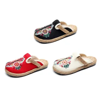 【Taroko】復古部落風繡花編織平底涼鞋(3色可選)