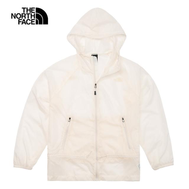 【The North Face 官方旗艦】北面女款米白色DWR防潑水可收腰連帽外套｜7WCTN3N