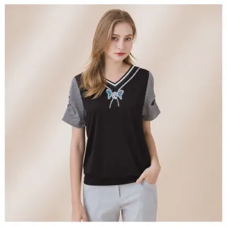 【YUTZUYA 優姿雅】蝴蝶項鍊V領上衣