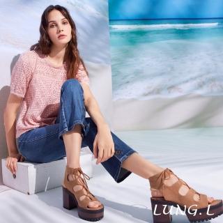 【LUNG.L 林佳樺】LL77A 粉紅色蕾絲拼接短袖上衣(女裝)