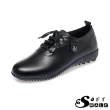 【SOFT WALK 舒步】真皮運動鞋 平跟運動鞋/真皮軟底平跟舒適休閒運動鞋(黑)