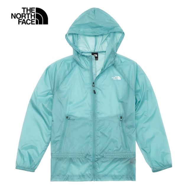 【The North Face 官方旗艦】北面女款藍色DWR防潑水可收腰連帽外套｜7WCTLV2