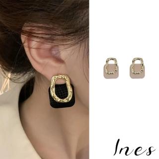 【INES】S925銀針耳環 不規則耳環/韓國設計S925銀針法式不規則金屬大方布釦造型耳環(3色任選)