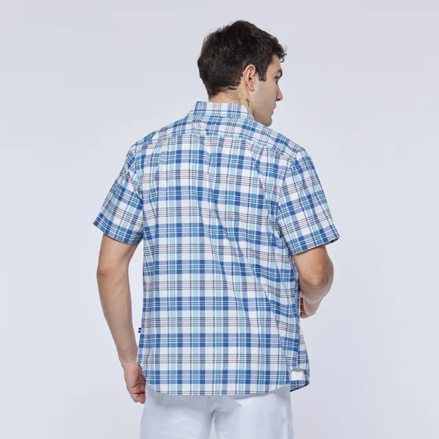 【NAUTICA】男裝 百搭格紋透氣短袖襯衫(藍色)