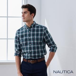 【NAUTICA】男裝 經典百搭格紋長袖襯衫(綠)